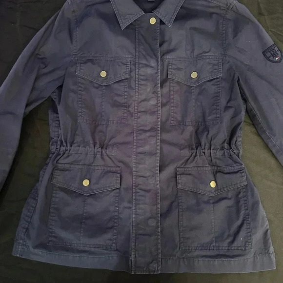 Tommy Hilfiger Utility Jacket Navy Blue Zipper Closure Snap Button Pocket sz M - Picture 10 of 12